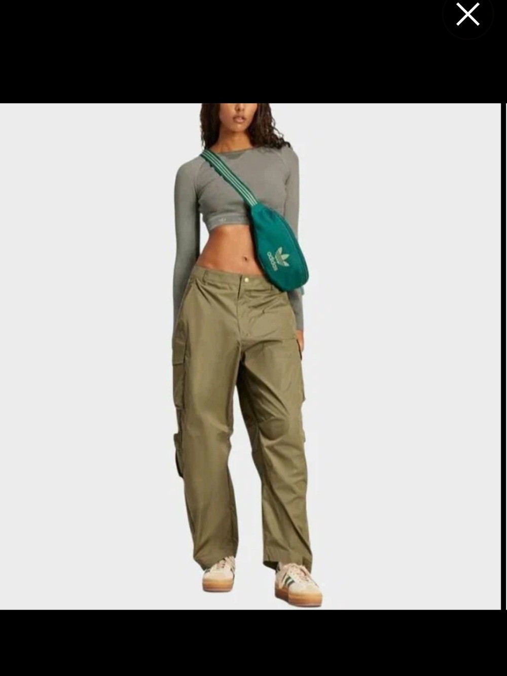 Adidas Women’s Olive Green Cropped Ribbed Long-Sleeve Top. Khaki. Size M. NWT